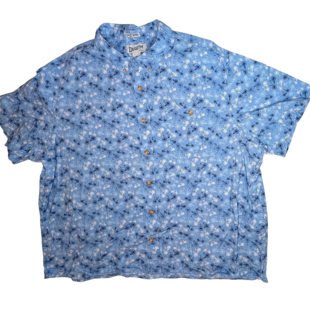Duluth Trading Co Shirt Mens 3XL Blue Bicycle Print Relaxed Fit Untucked Cotton